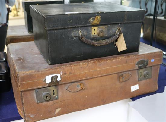 A travelling toilet case with nine silver mounted accoutrements and a Mappin and Webb travelling case.